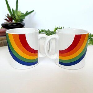 Vintage Pair Iconic Rainbow 1984 FTD Mugs PRIDE